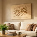 Room preview - calligraphy block on marble shelf